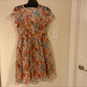Short Sleeve Floral Print Fit and Flare Dress